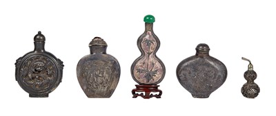Lot 299 - Group of Five Chinese Pewter Snuff Bottles...