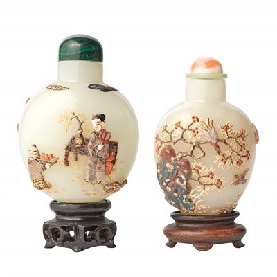 Lot 262 - Two Chinese Embellished Pale Celadon Snuff...