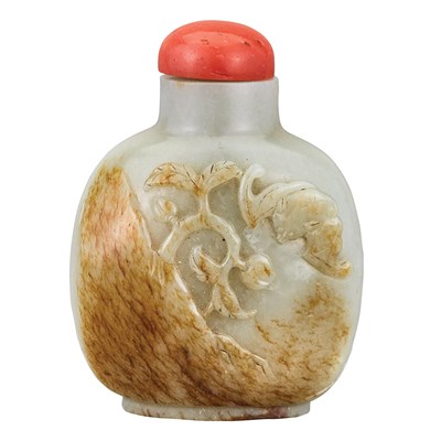 Lot 221 - Chinese Celadon and Russet Jade Snuff Bottle...