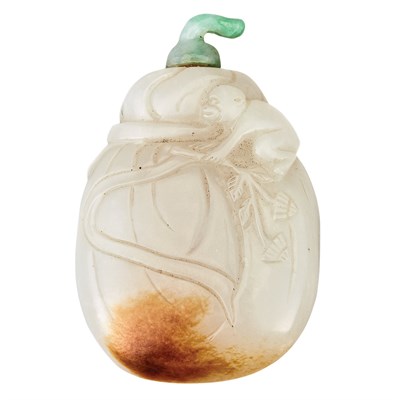 Lot 224 - Chinese Pale Celadon Jade Pouch-Form Snuff...