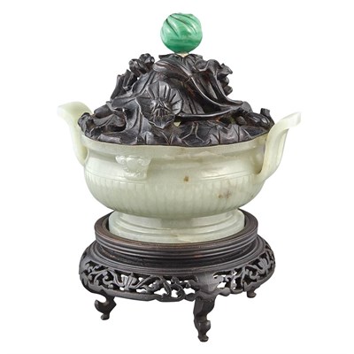 Lot 75 - Chinese Celadon Jade Censer Qing Dynasty Set...