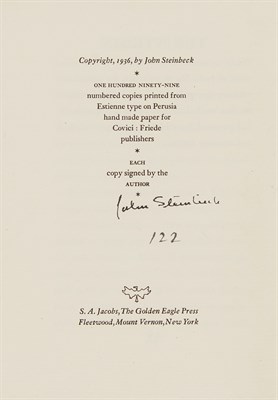 Lot 408 - STEINBECK, JOHN Steinbeck, John. Saint Katy...