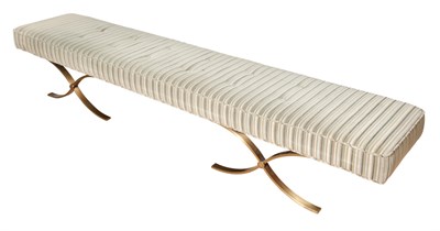 Lot 488 - Custom Upholstered Brass Finished Banquette...