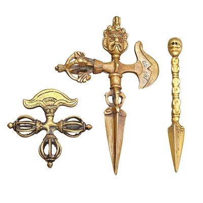 Lot 40 - Three Tibetan Gilt-Bronze Ritual Instruments...