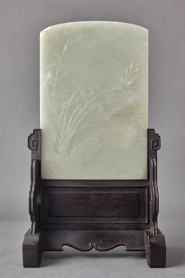 Lot 138 - Chinese White Jade Table Screen Of rectangular...