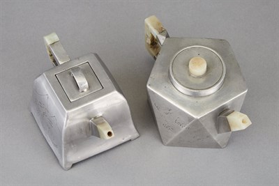 Lot 104 - Two Chinese Yixing Pewter Encased Teapots 19th...