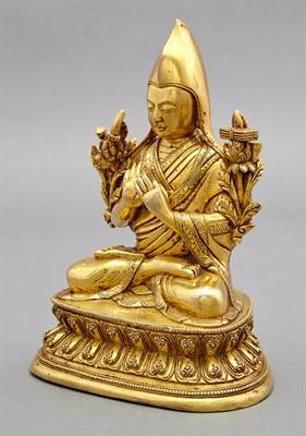 Lot 43 - Sino Tibetan Gilt-Bronze Figure of a Tsong...