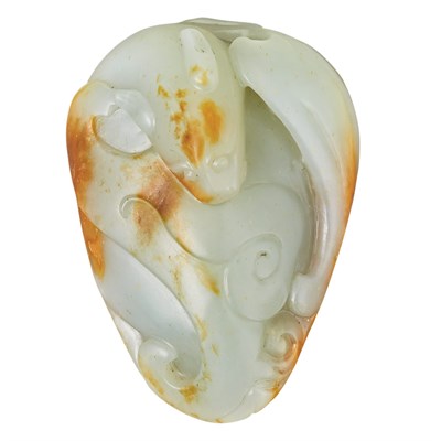 Lot 74 - Chinese Celadon and Russet Jade Bat Qing...