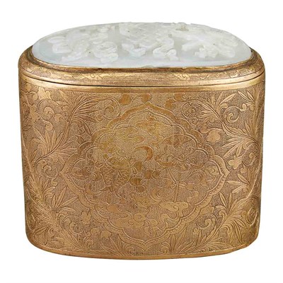 Lot 141 - Chinese Gilt-Bronze and Jade Inset Box Qing...