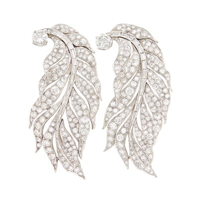 Lot 292 - Pair of Platinum and Diamond Feather Clips, Paul Flato