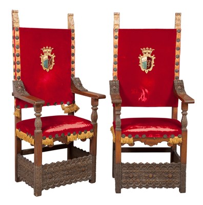 Lot 303 - Pair of Renaissance Style Velvet Upholstered...