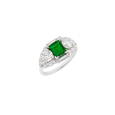 Lot 218 - Art Deco Platinum, Emerald and Diamond Ring, Birks Ellis R.