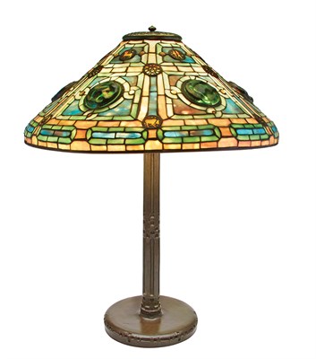 Lot 325 - Tiffany Style Bronze and Leaded Glass and...