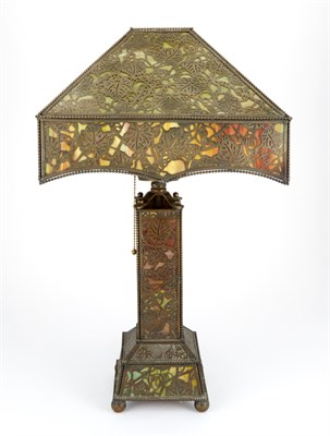 Lot 525 - American Etched Metal and Slag Glass Leaf and...