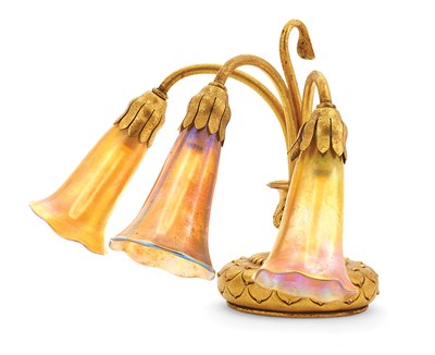 Lot 316 - Tiffany Style Gilt-Bronze Three-Light Lily...