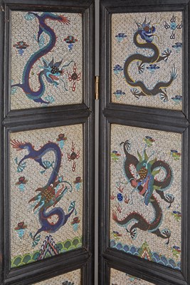 Lot 165 - Chinese Cloisonne Four-Panel Screen 19th/20th...