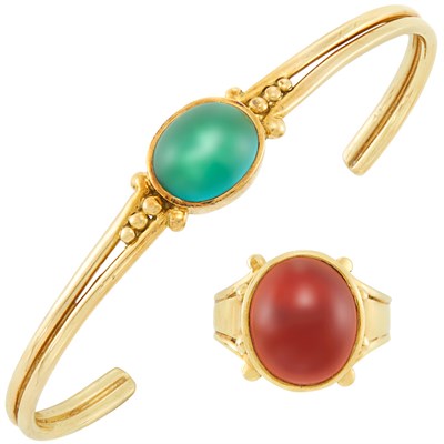 Lot 27 - Gold and Gem-Set Bangle Bracelet and Ring, Helen Woodhull