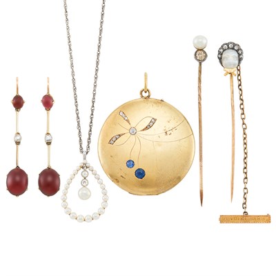 Lot 51 - Group of Antique Gold, Platinum, Silver and Gem-Set Jewelry