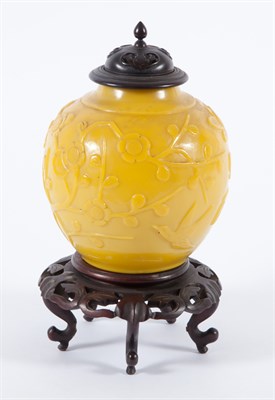 Lot 277 - Chinese Floral Relief Decorated Opaque Yellow...