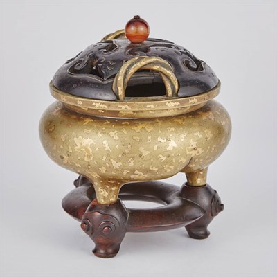 Lot 112 - Chinese Gold Splash Inlaid Bronze Censer 18th...