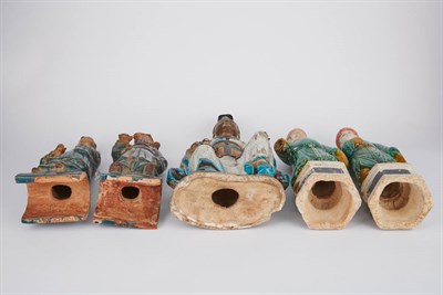 Lot 548 - Group of Five Chinese Pottery Figures and Roof...
