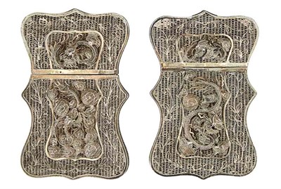 Lot 164 - Pair of Chinese Export Silver Filigree Card...