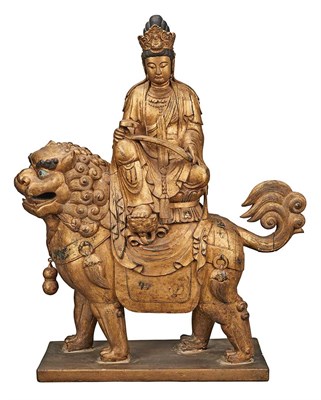 Lot 163 - Two Chinese Giltwood Figures of Manjushri...