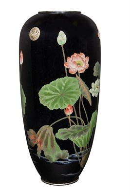 Lot 13 - Japanese Silver Inlaid Cloisonne Vase Meiji...