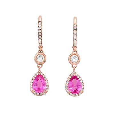 Lot 110 - Pair of Rose Gold, Pink Sapphire and Diamond Pendant-Earrings