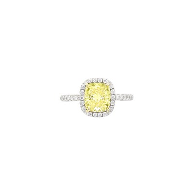 Lot 164 - Two-Color Gold, Fancy Intense Yellow Diamond and Diamond Ring
