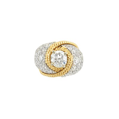 Lot 380 - Platinum, Gold and Diamond Dome Ring