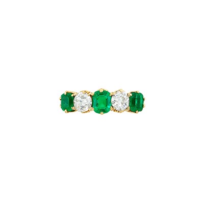 Lot 1 - Antique Gold, Emerald and Diamond Ring, Shreve & Co.