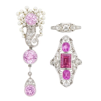 Lot 15 - Antique Platinum, Diamond, Gem-Set, Seed Pearl and Diamond Jewelry