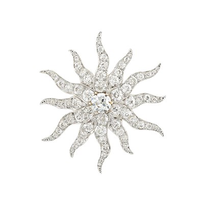 Lot 326 - Antique Platinum-Topped Gold and Diamond Starburst Pendant with Gold Jacket