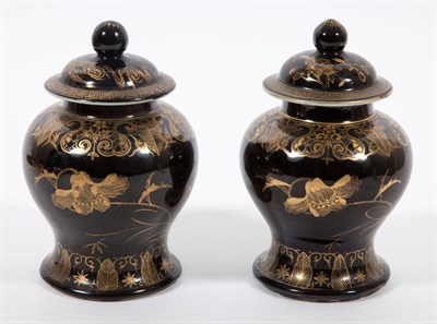 Lot 360 - Assembled Pair of Chinese Gilt Decorated Black...
