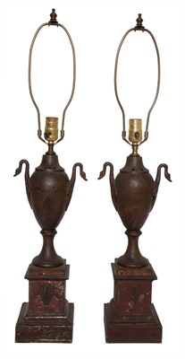 Lot 474 - Pair of Empire Style Tole Urns on Pedestals...