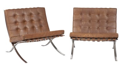 Lot 211 - Pair of Mies van der Rohe Leather and Polished...