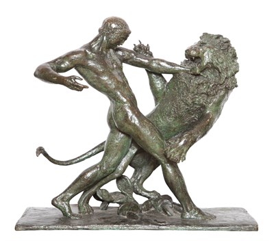 Lot 495 - Bronze Figural Group of a Man Combatting a...
