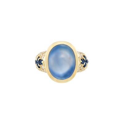 Lot 274 - Gold, Cabochon Sapphire and Diamond Ring