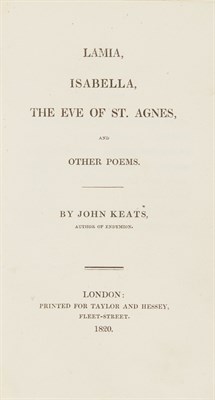 Lot 399 - KEATS, JOHN Lamia, Isabella, the Eve of Saint...