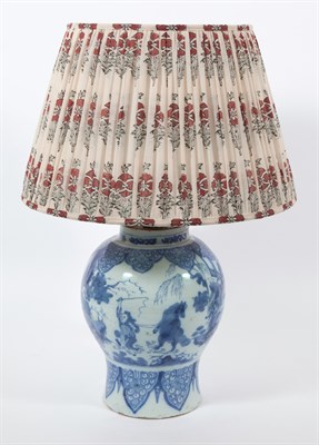Lot 315 - Delft Blue and White Earthenware Jar Mounted...