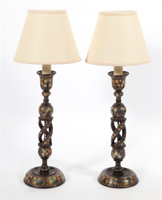 Lot 313 - Pair of Indian Papier Mâché Candlestick Lamps...