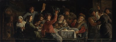 Lot 40 - Follower of Jacob Jordaens A Merry Company Oil...
