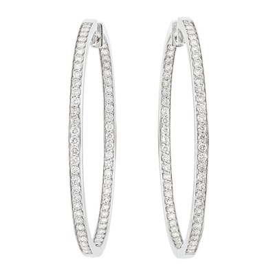 Lot 103 - Pair of White Gold and Diamond Hoop Earrings