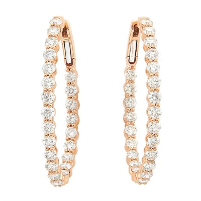 Lot 78 - Pair of Rose Gold and Diamond Hoop Earrings