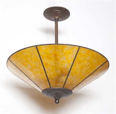 Lot 365 - Pair of Patinated-Metal Hanging Light Fixtures...