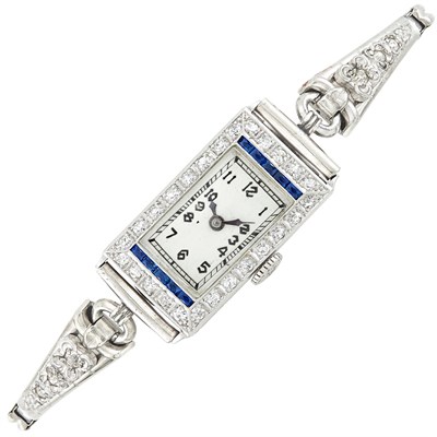 Lot 143 - Platinum, Diamond and Synthetic Sapphire Watch with Gold-Filled Bracelet