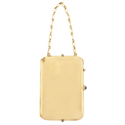 Lot 250 - Antique Gold Compact with Carrying Chain