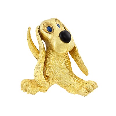 Lot 286 - Gold, Black Enamel and Cabochon Sapphire Dog Clip-Brooch, Van Cleef & Arpels, France