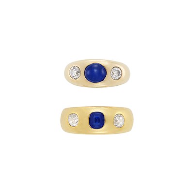 Lot 17 - Two Gold, Sapphire and Diamond Gypsy Rings